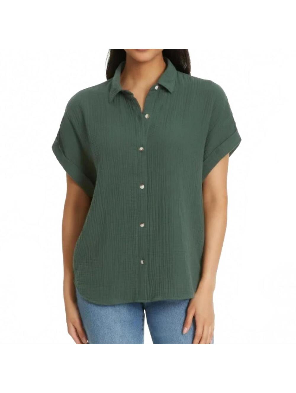Jessica Simpson Cotton Gauze Short-Sleeve Button-Up Top NWT Small